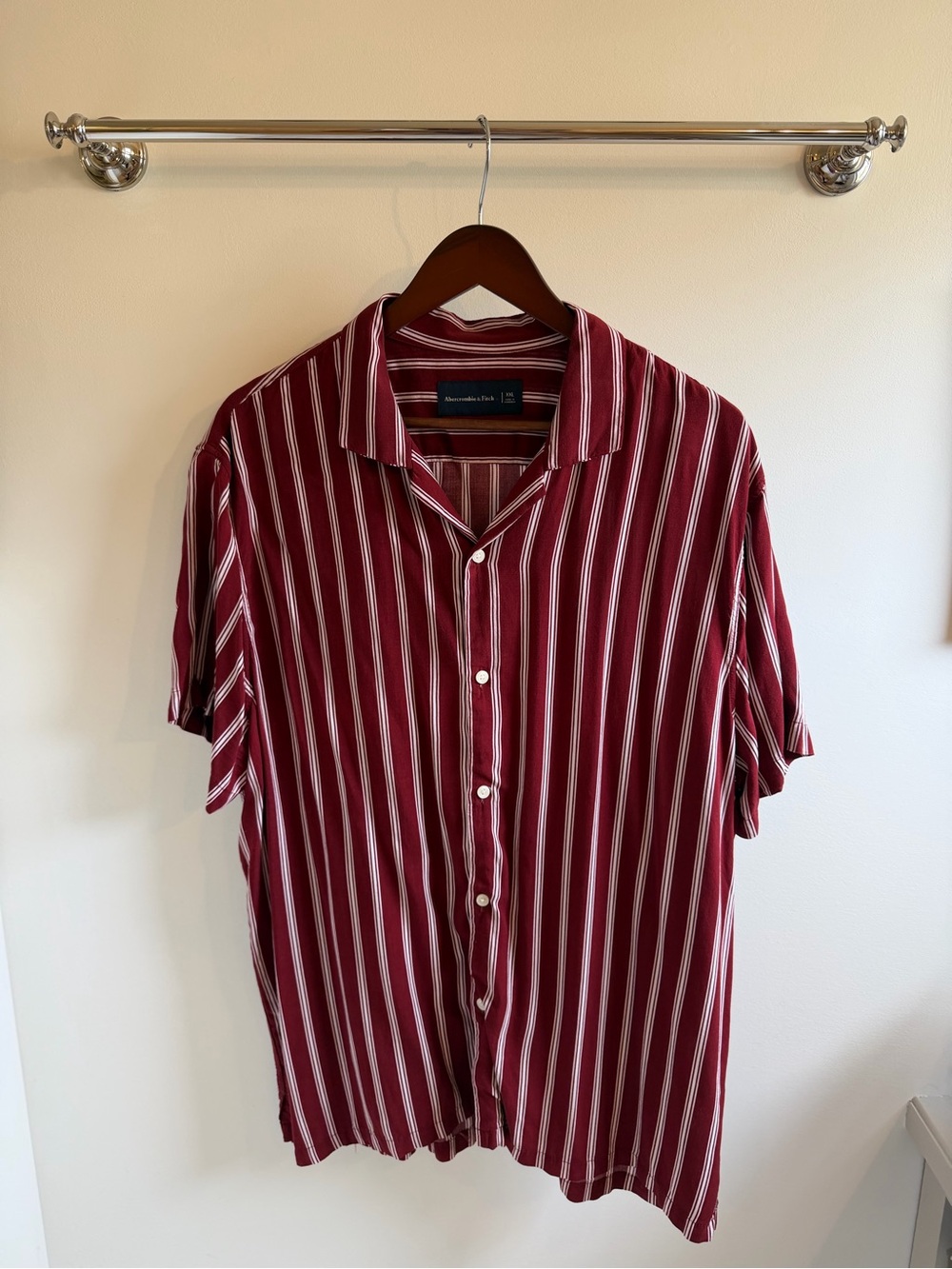 Abercrombie Men’s Red Striped Short-Sleeve Shirt